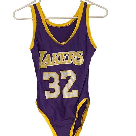 Lakers New #32 Johnson Purple Yellow bodysuit swimsuit sporty halloween costume - Picture 3 of 11